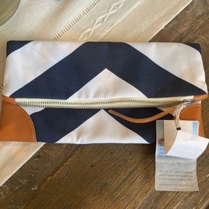 Eleven Roosters Navy Blue and White Fabric Purse